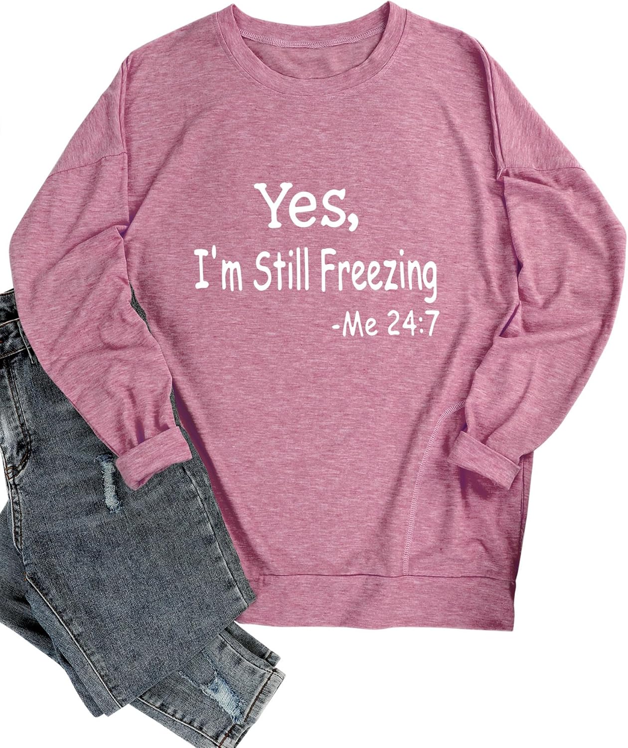 Womens Yes I'm Still Freezing Crewneck Sweatshirt with Pockets Casual Loose Long Sleeve Shirts Graphic Dressy Sweatshirts - Image 3