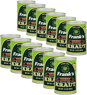 Frank's Sweet Bavarian Style Sauerkraut 14oz (12 Pack) - Naturally Fermented, Gluten-Free Vegan Kraut for Hot Dogs, Brats & Reubens