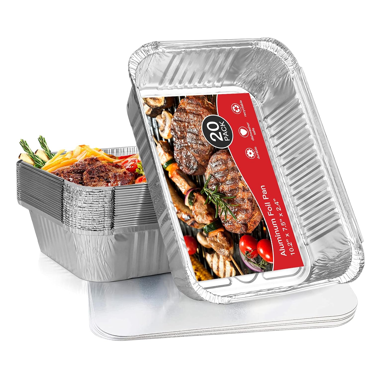 Buy 20 Pack Aluminum Pans With Lids Disposable Tin Foil Pans Reusable Aluminum Foil Food Drip Container Heavy Duty Half Size Aluminum Tarys For Cooking Heating Storing Disposable Cookware 10 2in X 7 5in 3 4