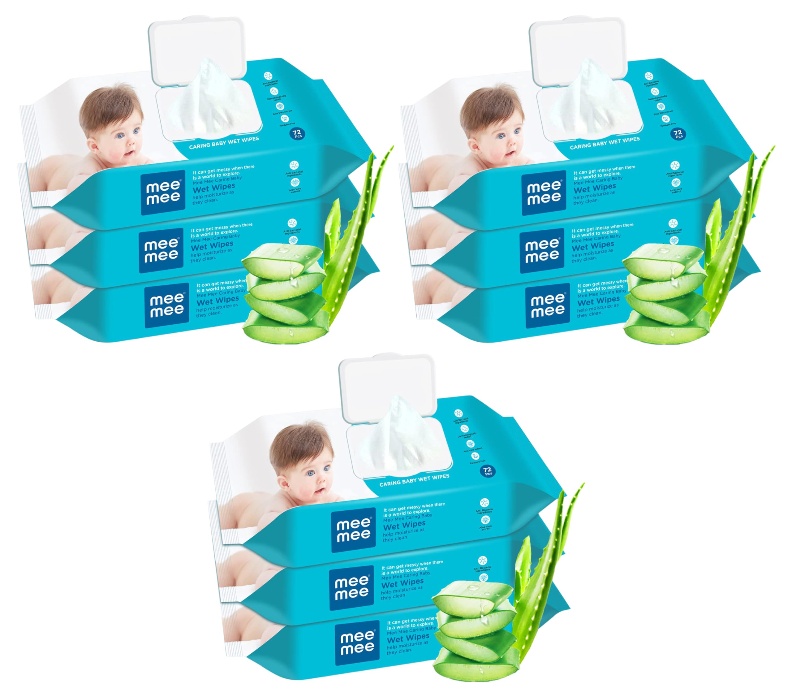 Mee Mee Caring Baby Wet Wipes with lid, 72 Pcs (Aloe Vera, Pack of 9) (B0CVGH9N7F) Amazon Price History, Amazon Price Tracker