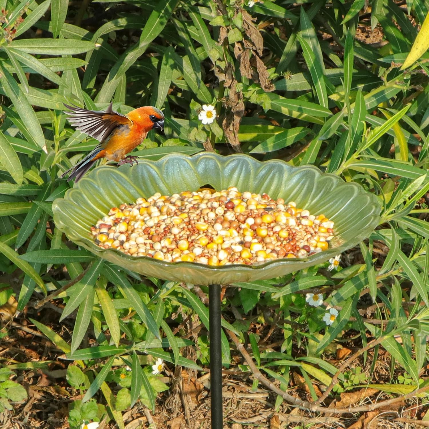 Bird Baths for Outdoors, Glass Birdbaths Outdoor Garden Birdfeeder with Metal Stake for Lawn Yard Decor, 24 Inch Height, Yellow