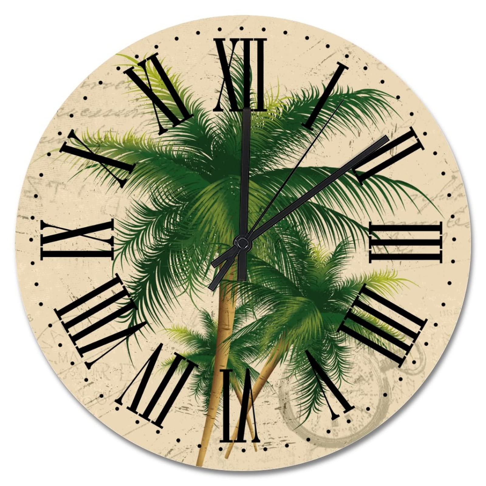 Horloge décorative ronde palmier tropical pour mur antique