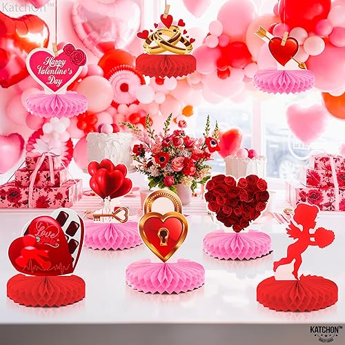 Miniatura 6 de KatchOn, Centros de mesa de panal de abeja rojos de San Valentín, paquete de 9, decoraciones de San Valentín para fiestas, decoraciones de mesa rosa