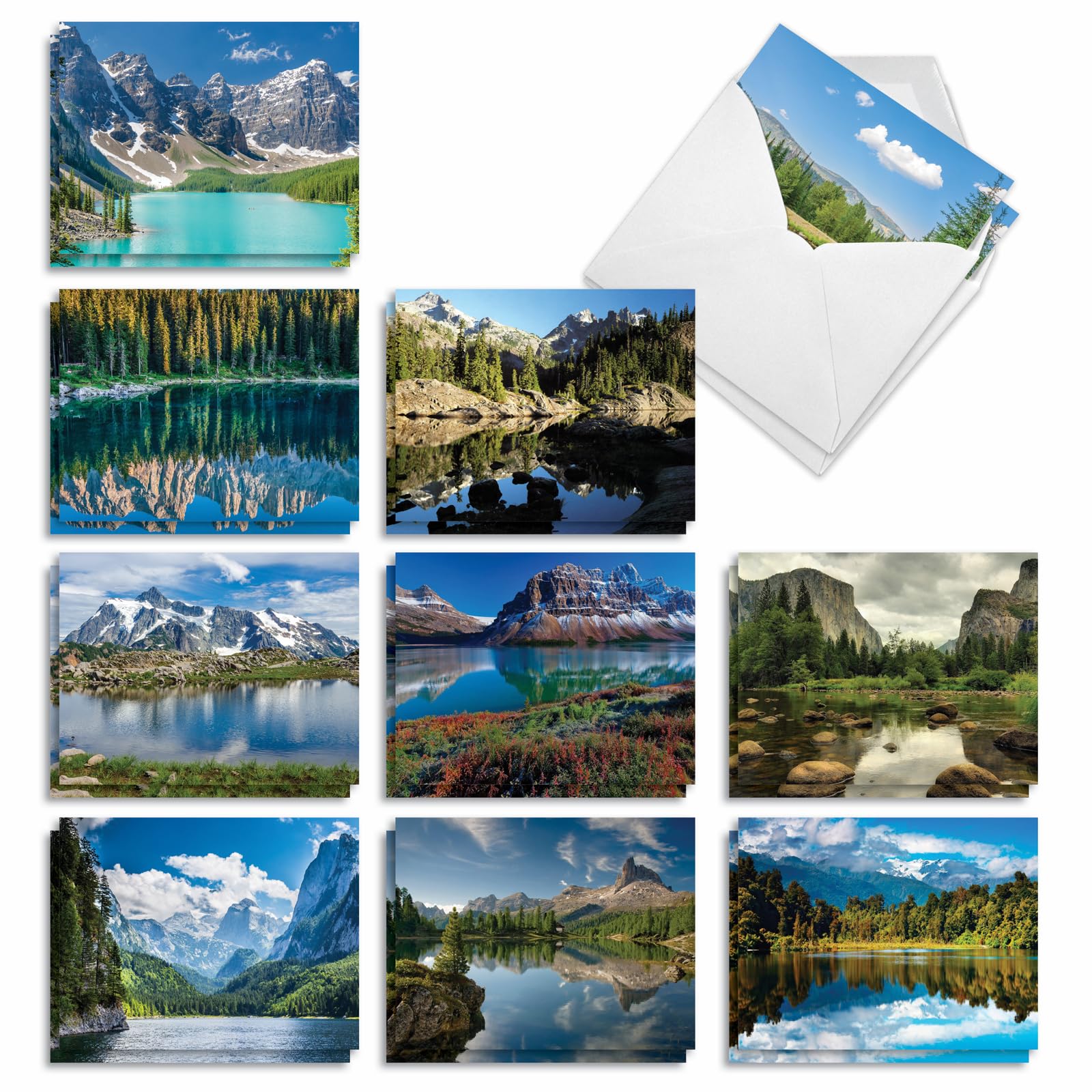 The Best Card Company - 20 Landscape Nature Note Cards Blank (4 x 5.12 Inch) (10 Designs, 2 Each) - Reflections AM1728OCB-B2x10