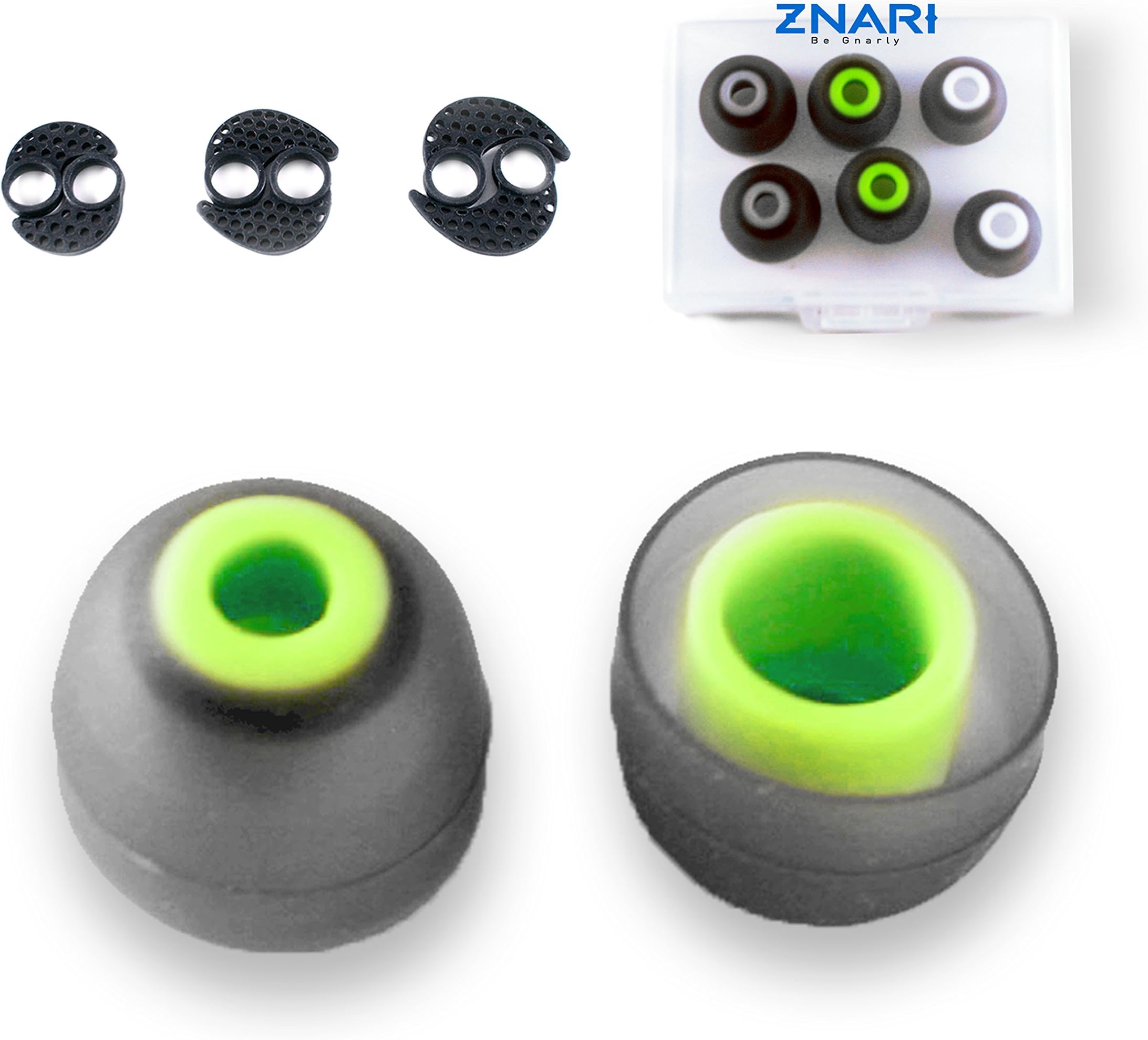 Jaybird Earphone Earbud Silicone Tips with Wingtips and Protective Case - BlueBuds X, X2-3 Pairs 6 Pieces - Large Medium Small Starter Set Black