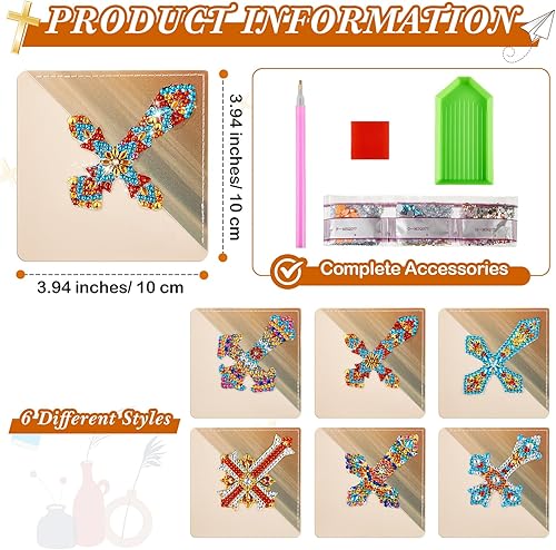 Miniatura 3 de Juego de 6 marcapáginas de pintura de diamante con cruz de Navidad, marcadores de arte cruzado 5D con diamantes de imitación de cristal de diamante