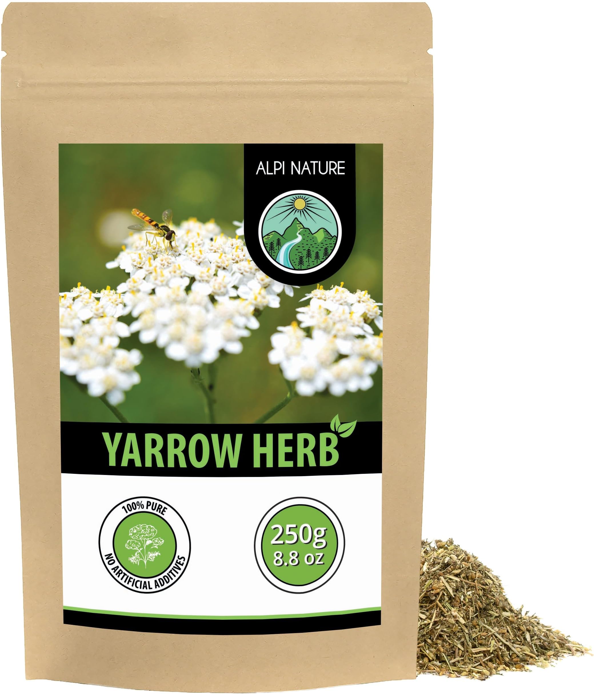 Alpi Nature Yarrow Tea 250g 8.8 oz, Dried and Cut Yarrow Herb, Loose Leaf Tea for Herbal Infusion