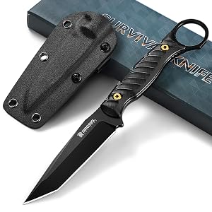 Tanto Fixed Blade Knife - Full Tang Survival Knives for Bushcraft Camping Knives with Sheath Black Knives Forged