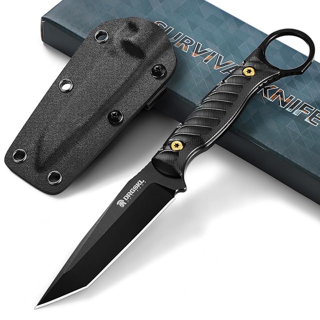 Tanto Fixed Blade Knife - Full Tang Survival Knives for Bushcraft Camping Knives with Sheath Black Knives Forged