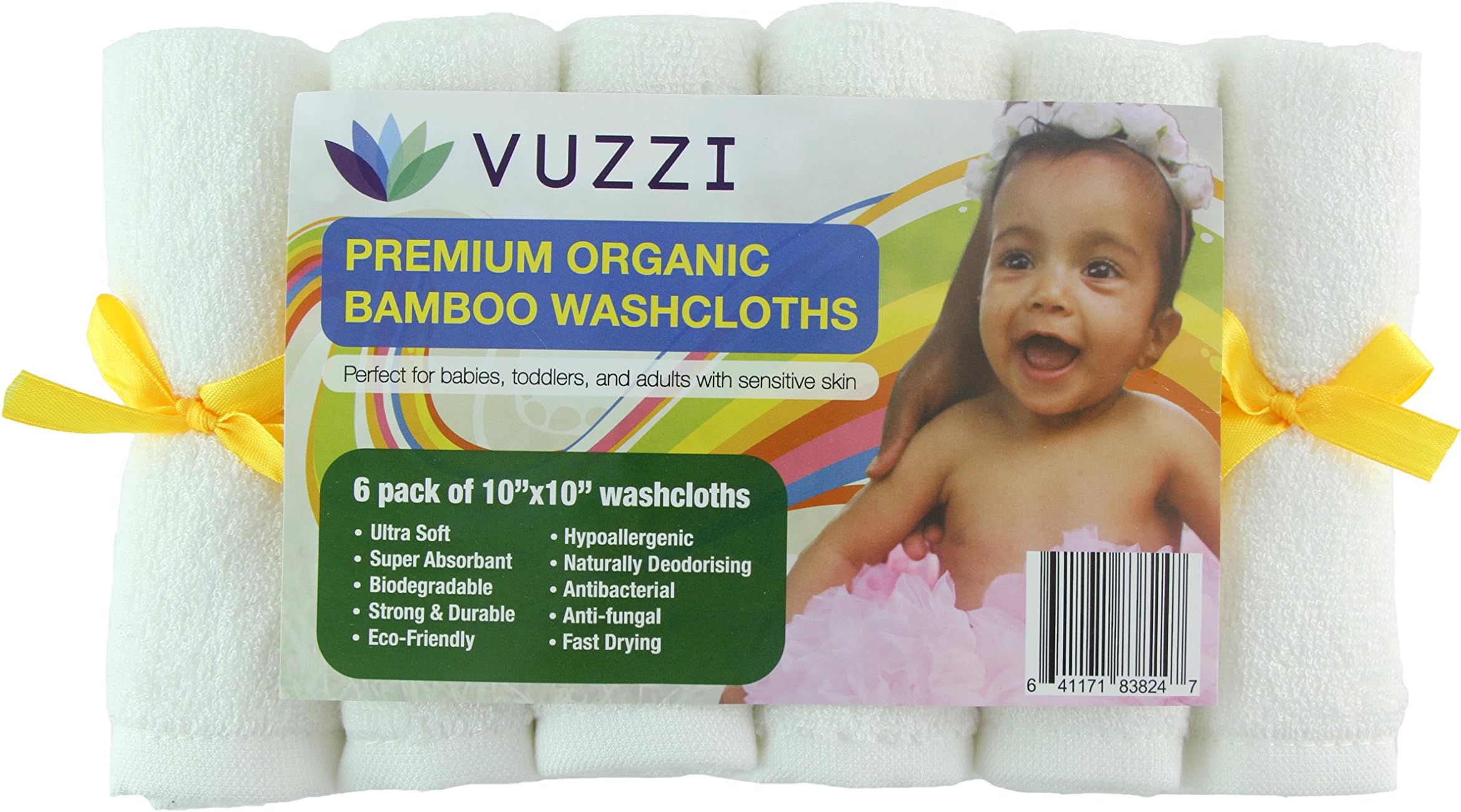 Organic Baby Washcloths (6 Pack) - Large 10"x10", Premium, Ultra Soft, Super Abosorbant, Dual Sided, Reusable, Hypoallengenic, Perfect for Sensitive Skin