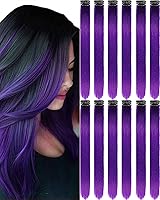 Vista 13 de 12 extensiones de cabello negro con clip, extensiones de cabello de color de 22 pulgadas, extensiones de cabello sintético largo y lacio para mujer