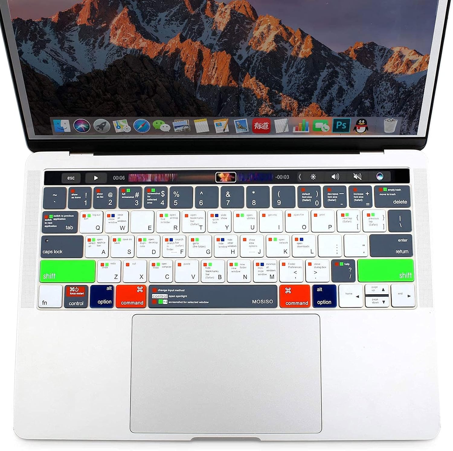 MOSISO Silicone Keyboard Cover Compatible with MacBook Pro with Touch Bar 13 and 15 inch 2019 2018 2017 2016 (Model: A2159, A1989, A1990, A1706, A1707) with Touch ID, Mac OS X Shortcut, Gray