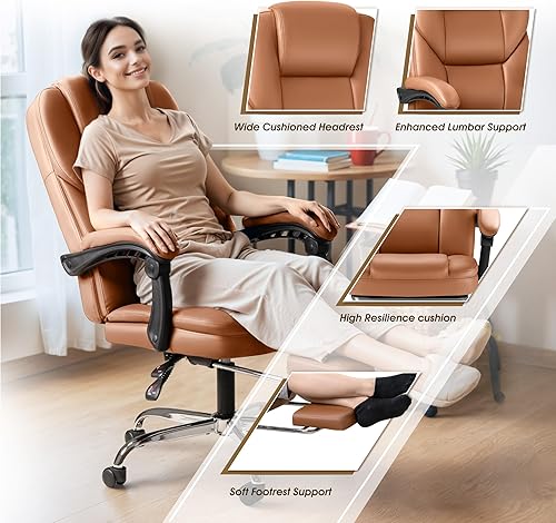 Miniatura 5 de Furmax Silla de oficina ejecutiva con reposapiés, silla de oficina grande y alta, sillas ergonómicas de escritorio de oficina en casa, silla