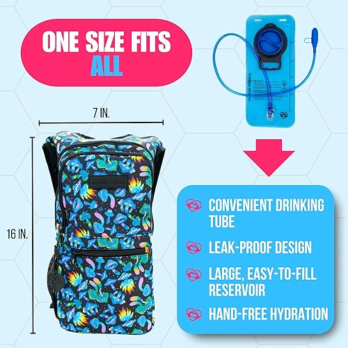 Miniatura 3 de Kandies World Reflective Festival - Paquete de hidratación  Bolsa de agua de 2 litros para raves, senderismo, ciclismo, correr y más (diseño de