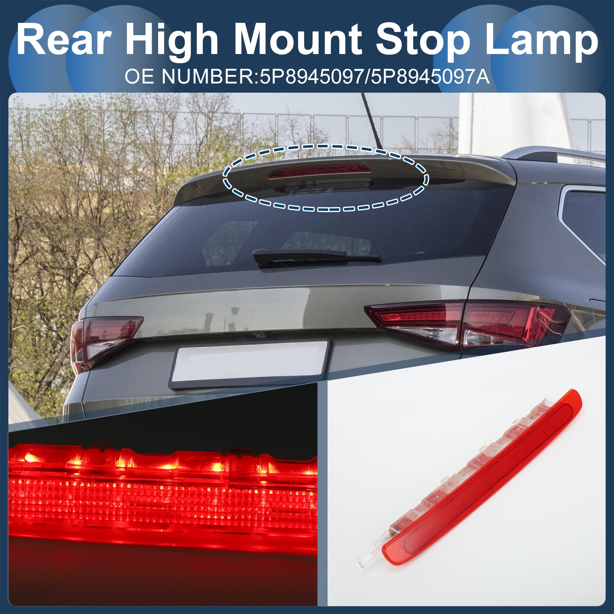 Tercera Luz De Freno Led Para Seat Altea Xl 5P 06-15 1 Pc | Para Seat Altea Freetrack-Type 5P 07-15, Para Seat Altea 5P Facelift 09-15, Rojo, Abs, 32X3Cm, Ip67, 12V, 2 Pines