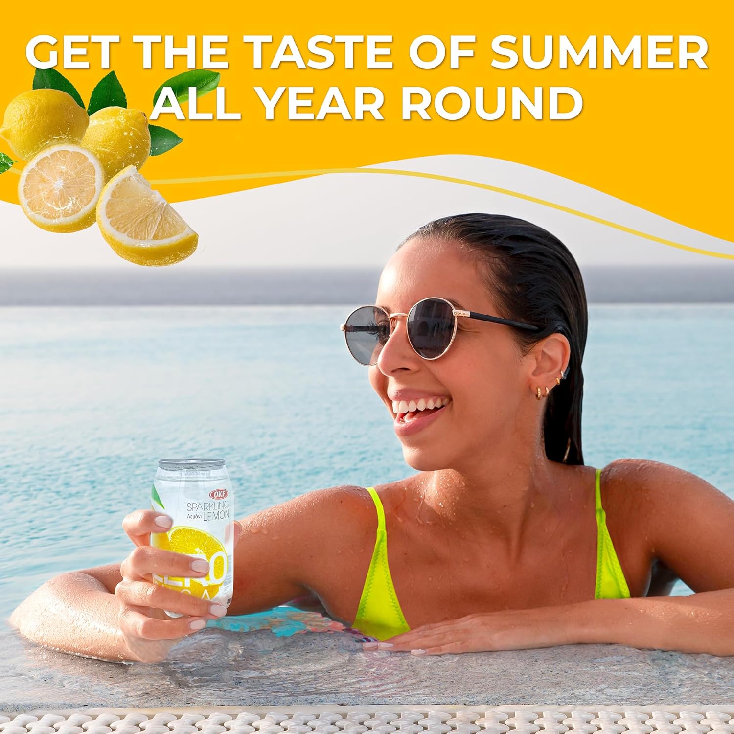 OKF Sparkling Juice Water Beverage Blend, Lemon, No Preservatives, No Artificial Color, Gluten Free, Fat Free, 11.84 FL OZ, 24 Cans