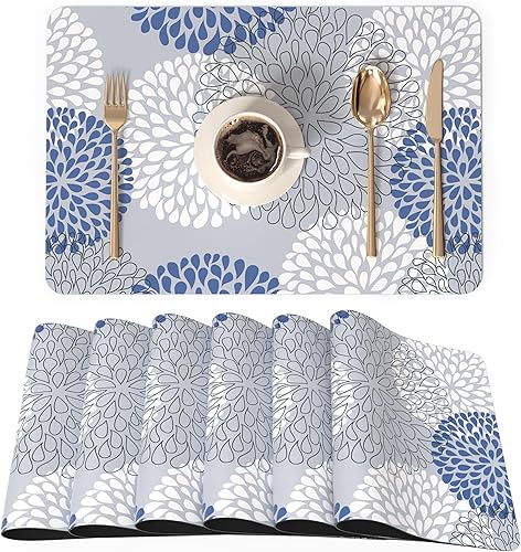 QIYI Juego de 6 manteles individuales de piel sintética de 12 x 18 pulgadas para cocina y comedor, resistentes al calor, antideslizantes,