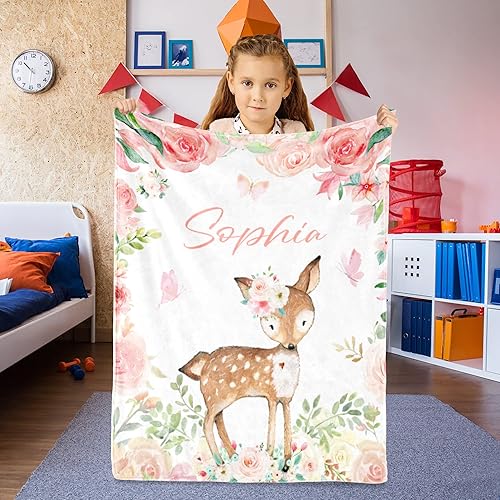 Miniatura 2 de Manta personalizada de ciervo con nombre para niña, manta personalizada con nombre para niños, manta suave de franela de ciervos, regalo