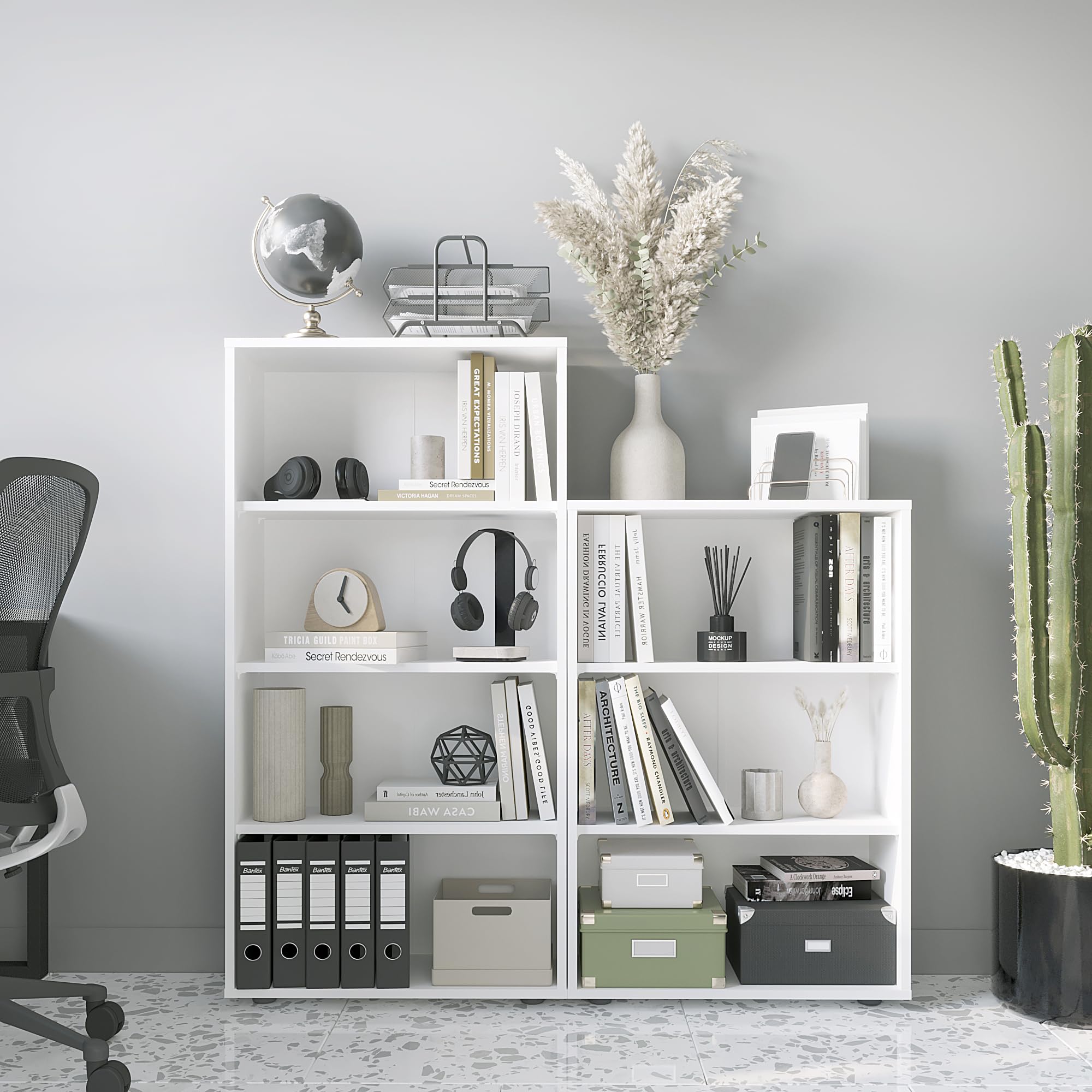 KOMTO Regal 60 cm breit Weiß - Bücherregal mit 3 Ebenen und Höhenverstellbare Regale, Standregal, Aufbewahrungsregal | Bookshelf Lumo 60 x 90 x 24 cm (BxHxT)