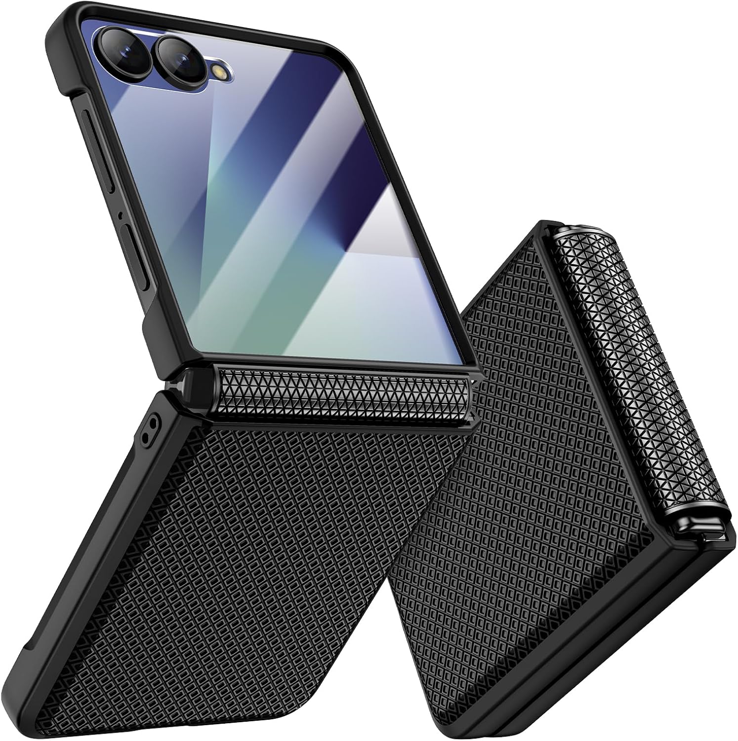 Doeshine für Samsung Galaxy Z Flip 7 Hülle [Not für Flip 7FE] mit Scharnierschutz &amp; Displayschutzfolie, Rutschfester Textur, Hard PC Militär Stoßfest Schutzhülle Kratzfest Rugged Cover (Schwarz)