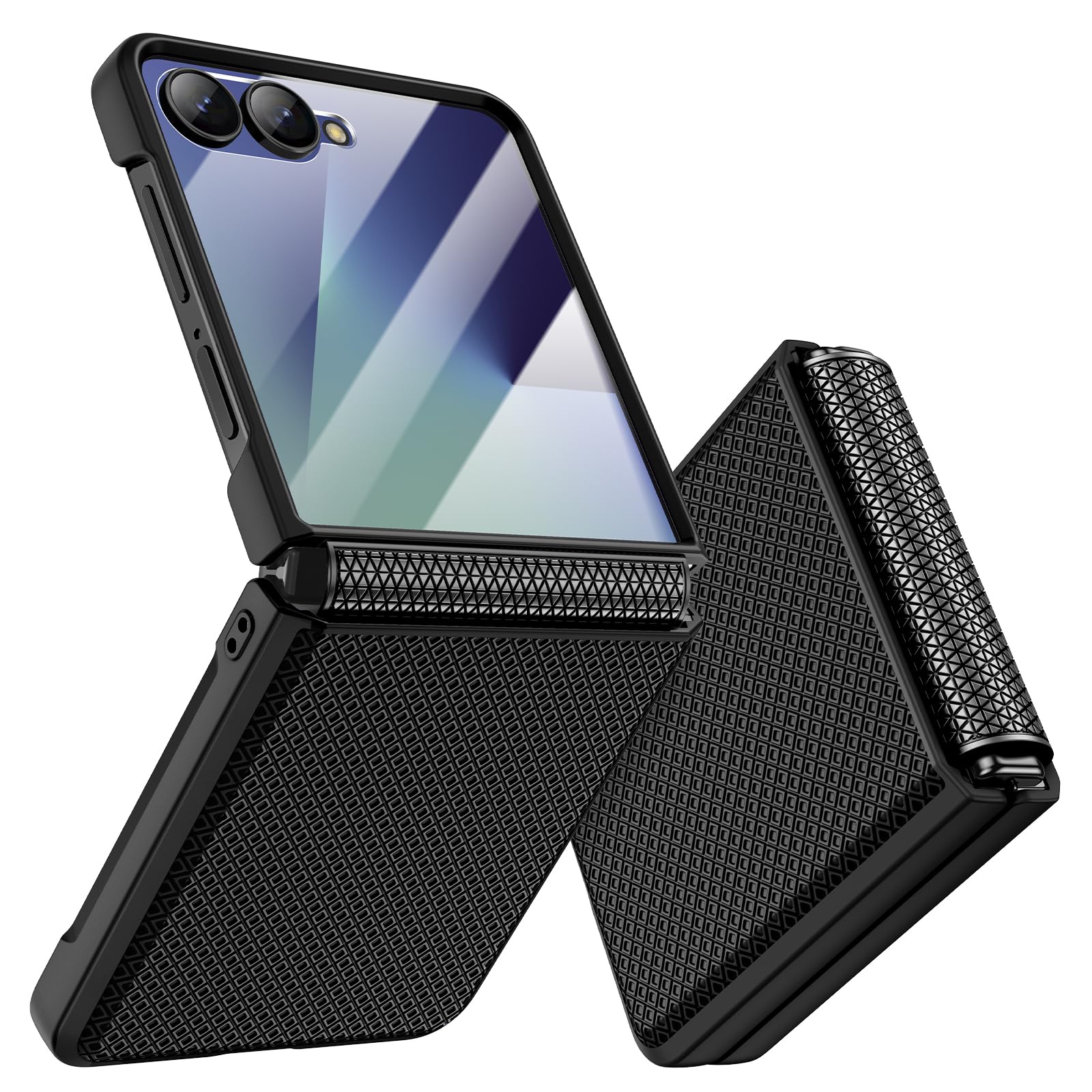 Doeshine für Samsung Galaxy Z Flip Hülle mit Scharnierschutz & Displayschutzfolie, Rutschfester Textur, Hard PC Militär Stoßfest Schutzhülle Kratzfest Rugged Cover für Galaxy Z Flip