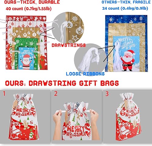 Miniatura 5 de 40 bolsas de regalo de Navidad con cordones de varios tamaños, bolsas de Navidad para envolver regalos, regalos de vacaciones