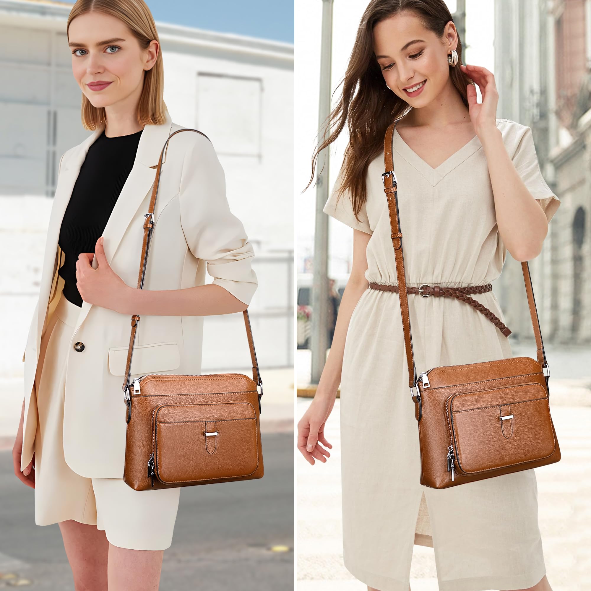 Over Earth Genuine Leather Crossbody Bags for Women Small Ladies Handbags and Purses with Card Slots(O205E Brown New)