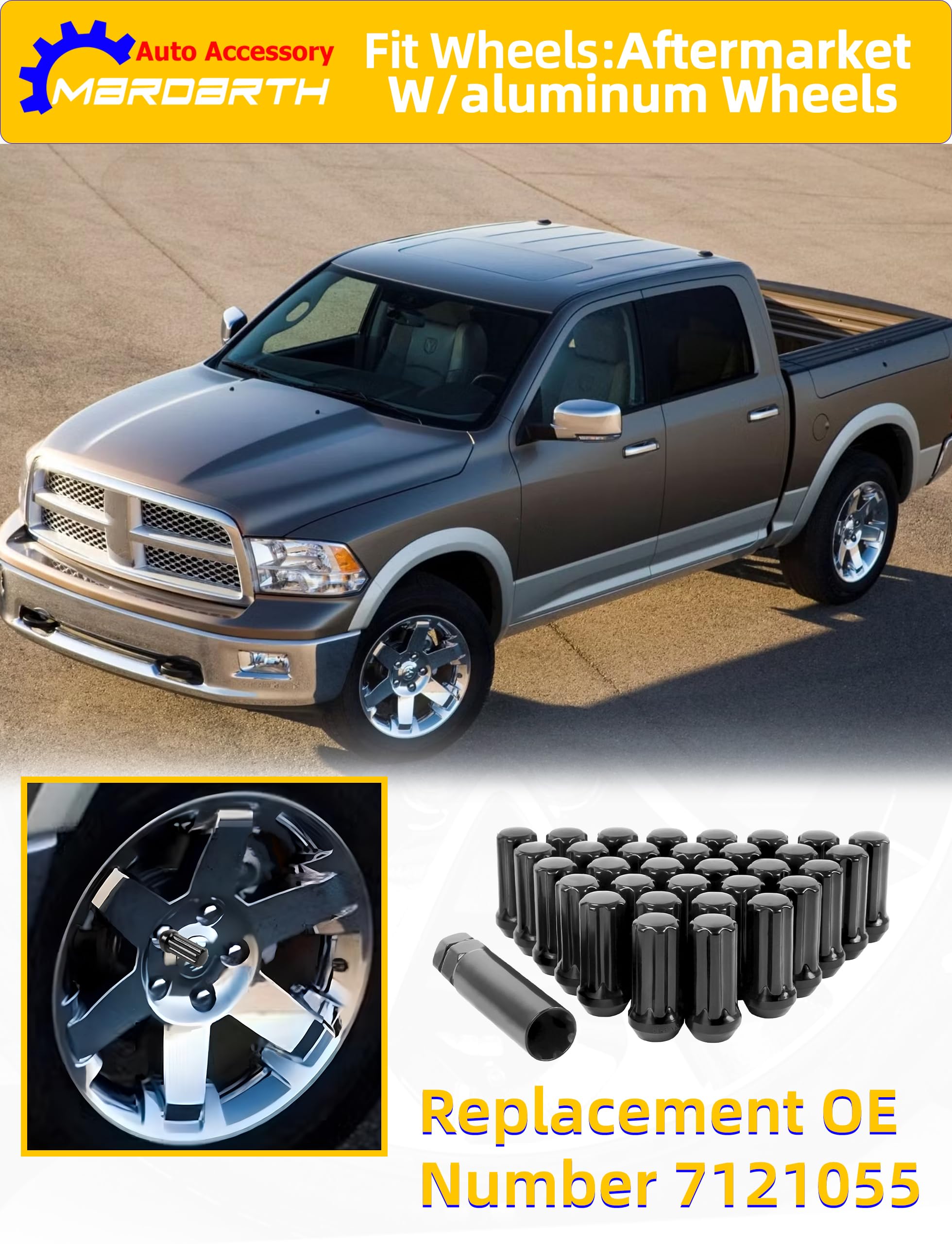 Set di 32 dadi scanalati 9/16-18 con bussola, compatibili con Dodge 1994-2011 Ram 2500 3500