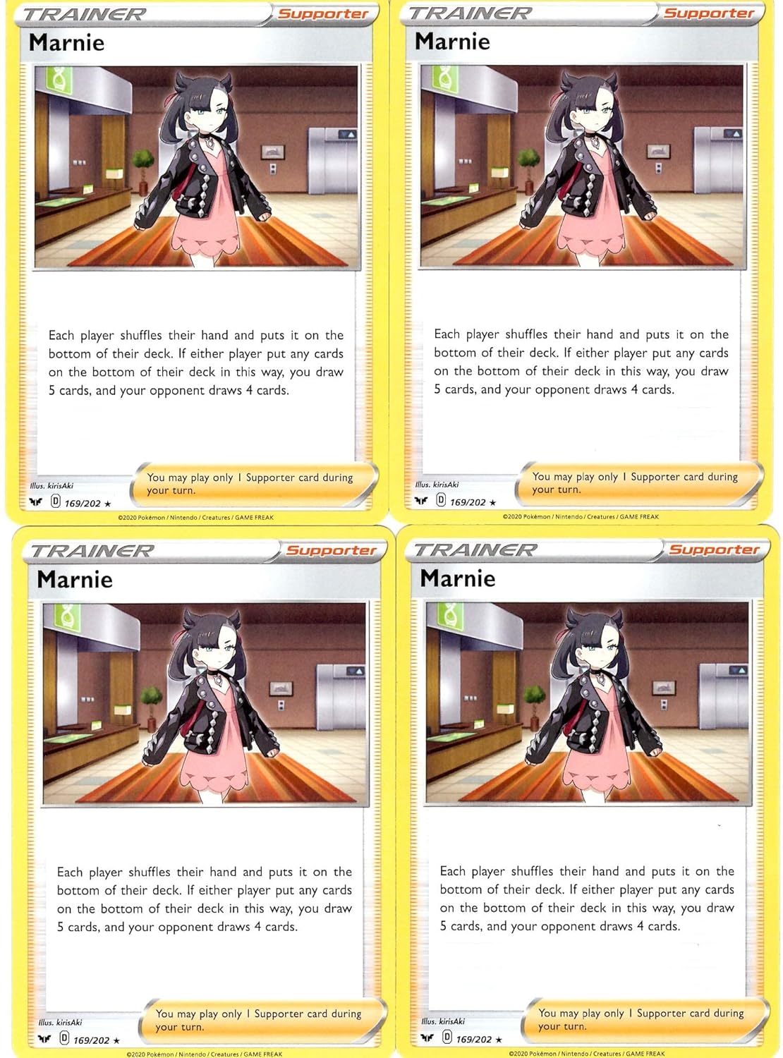 Marnie 169 202 - Sword Shield - Rare - Pokemon Trainer Card Lot - Playset x4