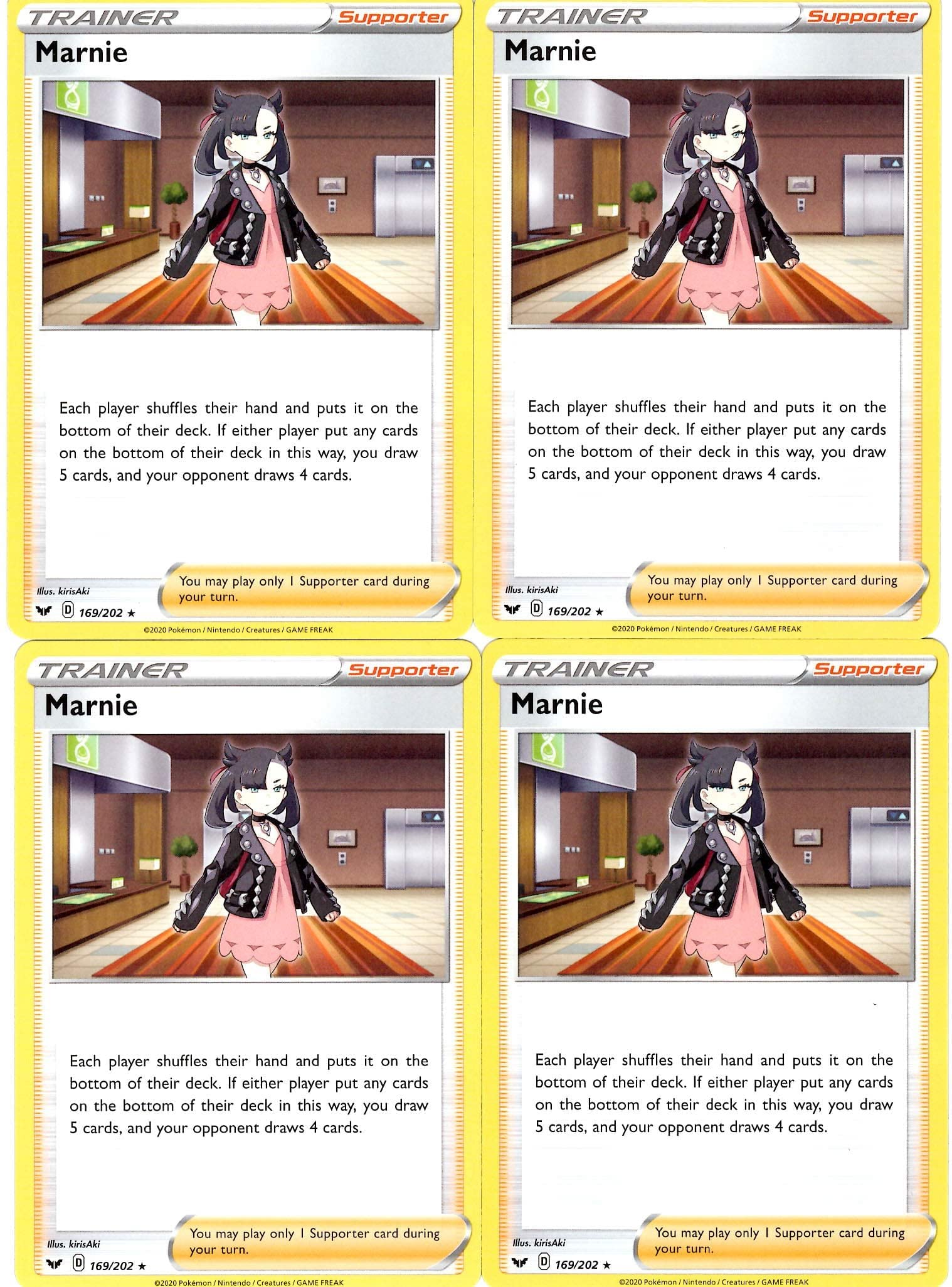 Marnie 169 202 - Sword Shield - Rare - Pokemon Trainer Card Lot - Playset x4