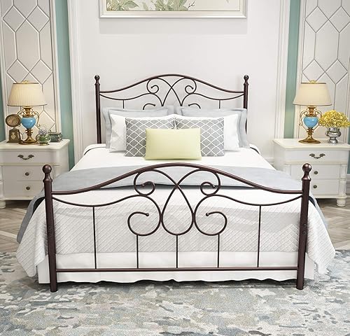 Miniatura 18 de Base de cama de metal Queen con cabecera y estribo, plataforma de granja, marco de cama tamaño Queen para debajo de la cama, no necesita somier y