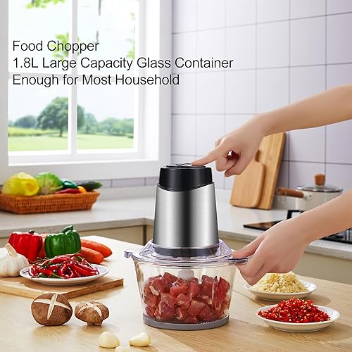 Miniatura 2 de Procesador de alimentos y picadora de carne de 2L para carne, verduras, frutas y nueces, 4 cuchillas de dos niveles, acero inoxidable (enchufe de
