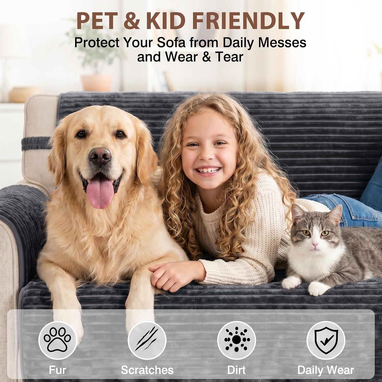 Fixwal Waterproof Flannel Sofa Couch Cover for Dogs, Dark Grey