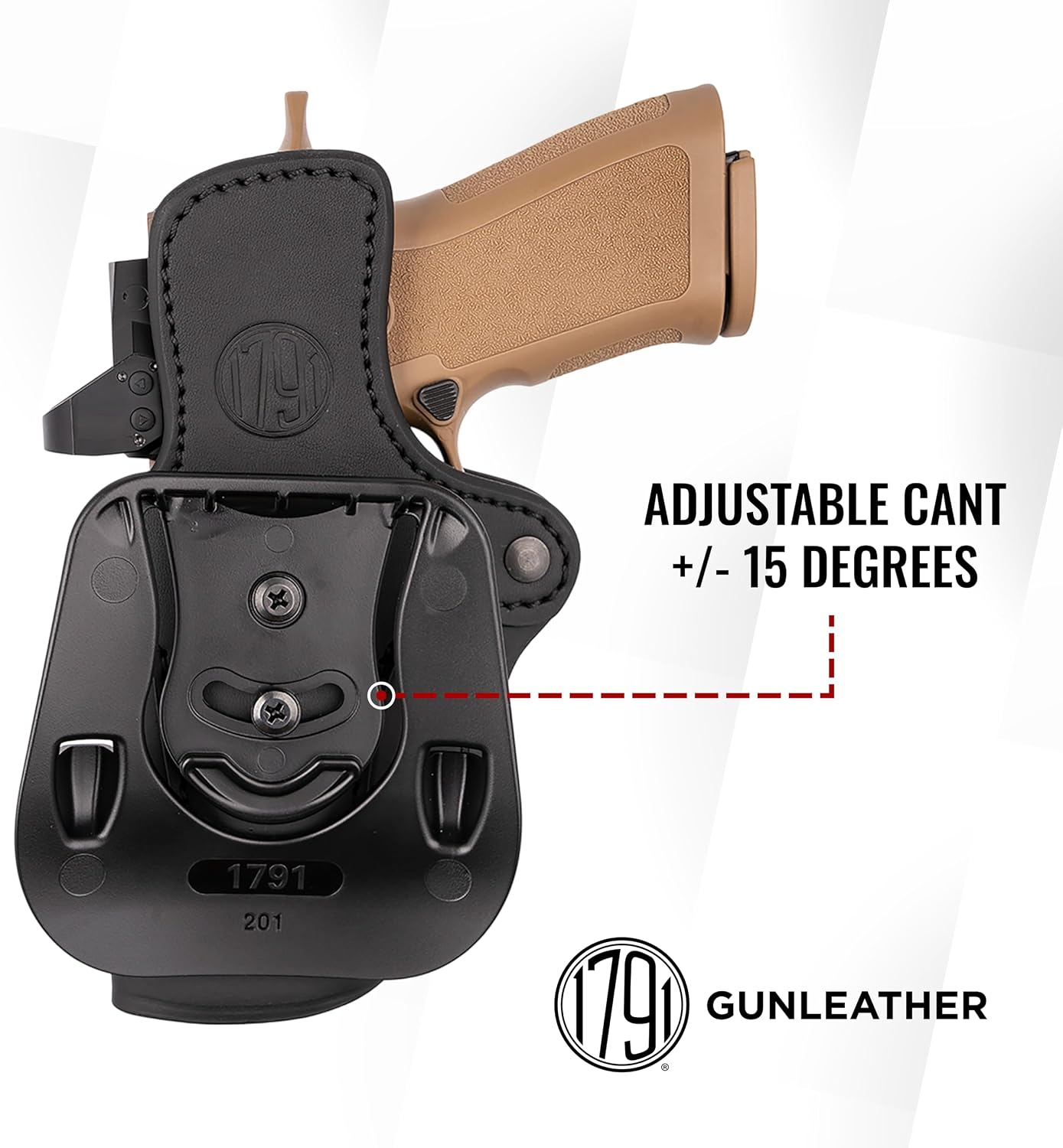 1791 GUNLEATHER P320 Paddle Holster - Optic Ready OWB CCW Leather Gun Holster for Belts - Right Handed - fits G43 Sig SP2022, P227, H&K VP40, P30L