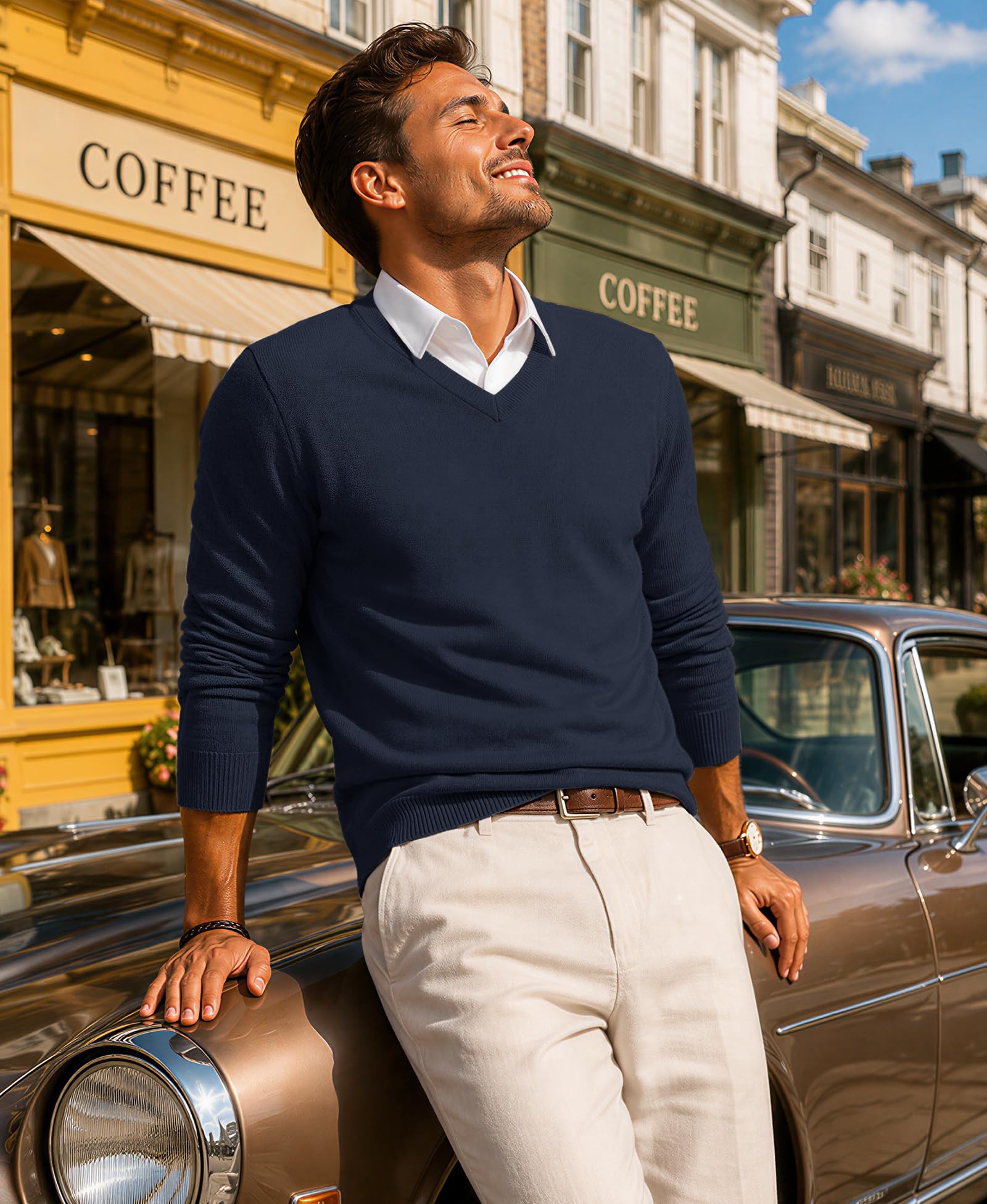 Pull Homme Col Chemise Pullover Manches Longues Tricot | Col Classique Pull en Tricot pour l'automne Hiver Élégance Décontractée