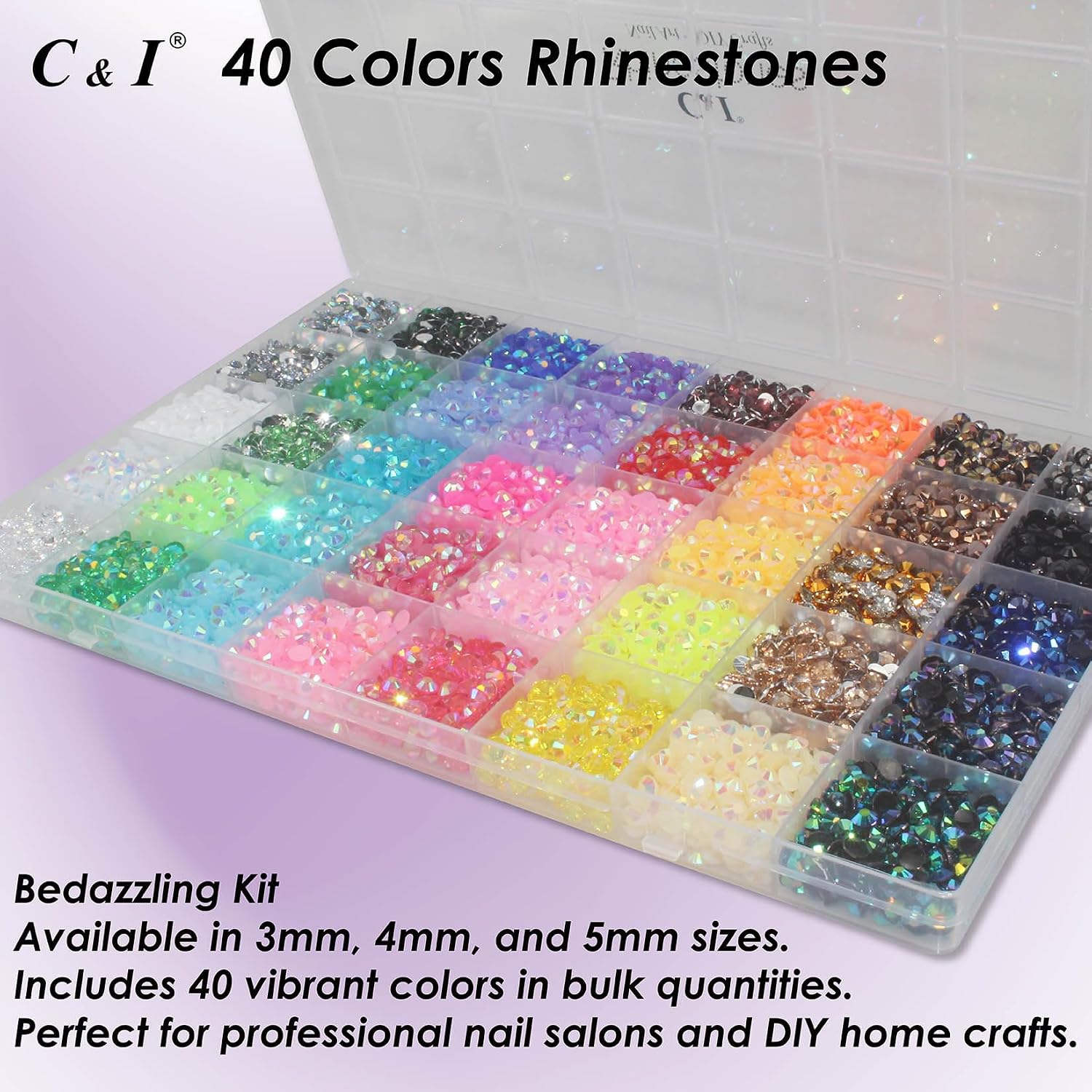 C & I 22400Pcs 4mm Flatback Resin Rhinestones – 40 Colors Solid & AB Jelly Nail Art Crystals, Bedazzling Gems for Nails, Tumblers, Shoes, Clothing & DIY Crafts (Set B, 4mm)