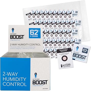 Integra Boost 2-Way Humidity Control Packs 62% RH 8g 144 Pack + 2g 50 Pack 2-Way Humidity Packs with Replacement Indicator Cards - Moisture Absorber for Herbs, Spices and More