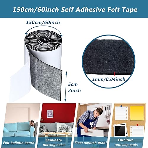 Vista 82 de Shappy Paquete de 2 tiras de fieltro con parte trasera adhesiva, rollo de cinta de fieltro, antideslizantes, autoadhesivas, para proteger suelos
