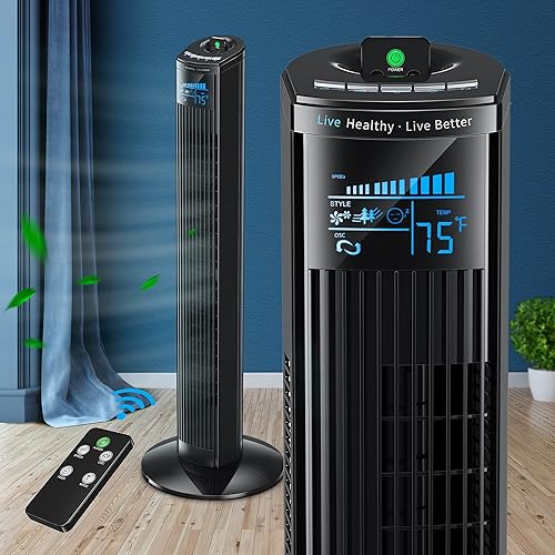 Ventilador de torre ventiladores oscilantes de 36 pulgadas con control remoto modo de suspensión y temporizador de 12 horas pantalla LED grande 6