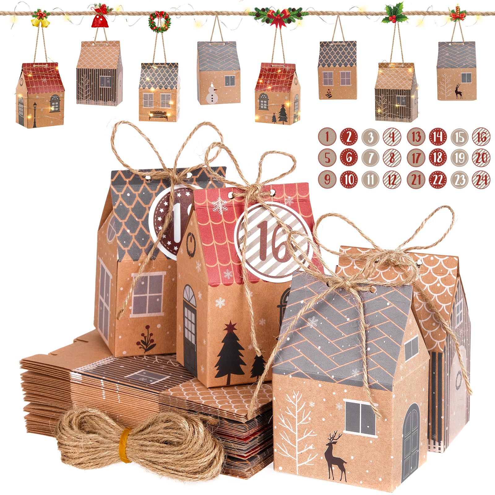 Boîtes De Calendrier De L'Avent à Remplir Soi-même - 24 Cubes 7x7x7 Cm + Autocollants Numérotés Dorés - DIY Noël