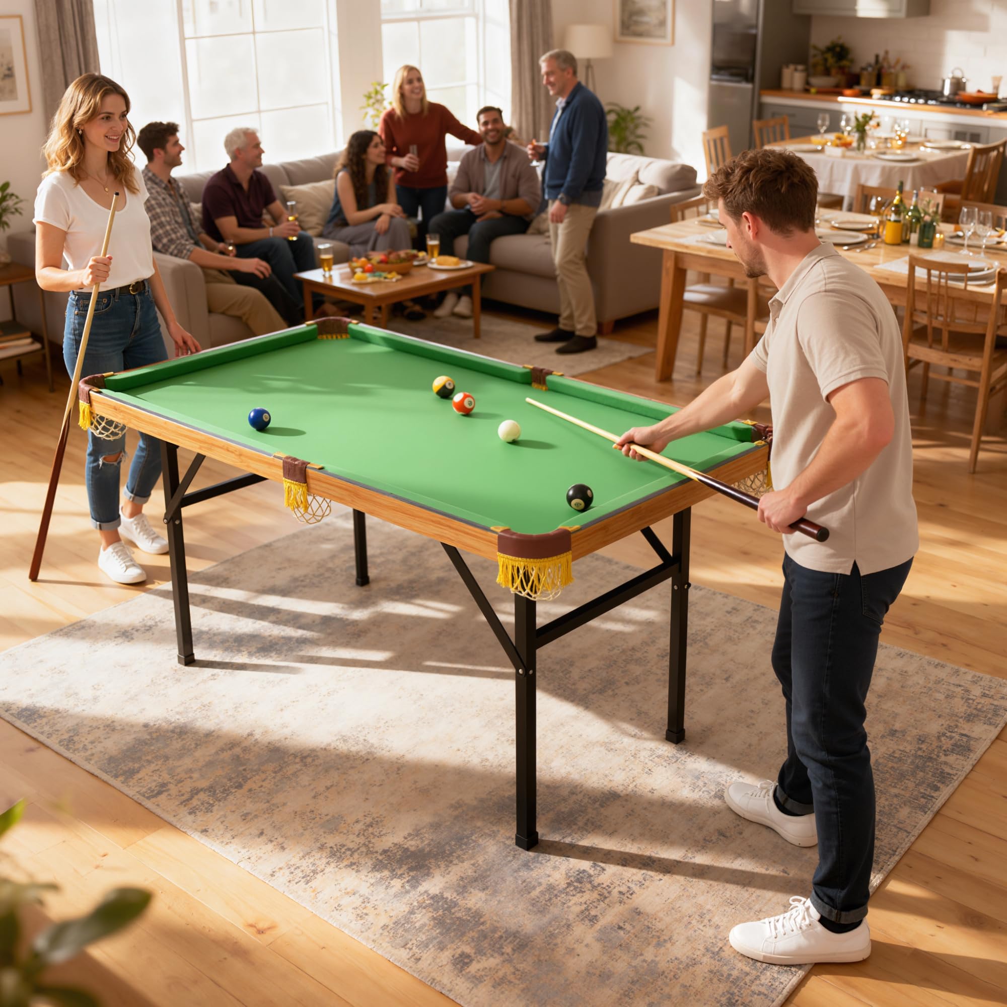 SPORTNOW Tavolo da biliardo pieghevole, mini biliardo, con 2 stecche, 16 palline, gesso e triangolo, con spazzola per biliardo, tavolo da biliardo per adulti, 120 x 63 x 73,5 cm