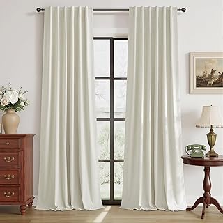 RYB HOME Natural Linen Blended Curtains 84 inch Long 2 Panels Set, 100% ...