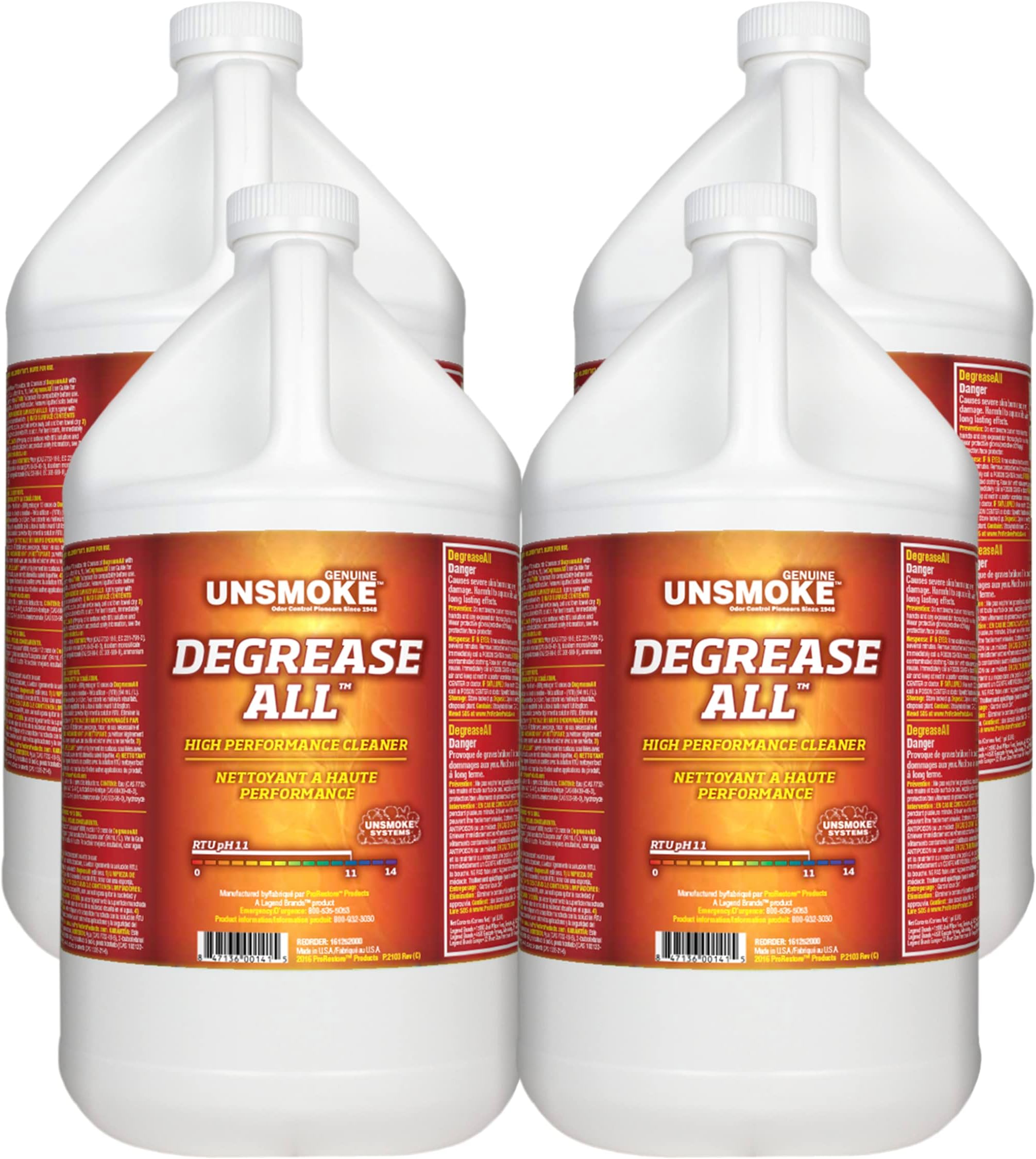 Unsmoke Degrease-All High-Performance Degreaser and Multisurface Cleaner, Cleaning Solution for Grease Removal, 1-Gal Bottle (Pack of 4)[Amazon-developed Certification] Compact by Design