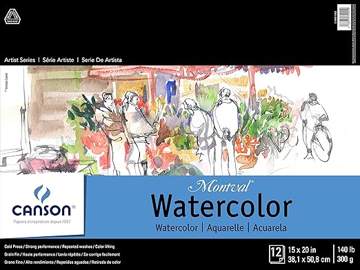 DIXON TICONDEROGA - CANSON 100511053 Canson Montval Watercolor Pad, Cold Press Acid Free French Paper, Fold Over, 140 Pound, 15 x 20 Inch, 12 Sheets, 15"X20", 0
