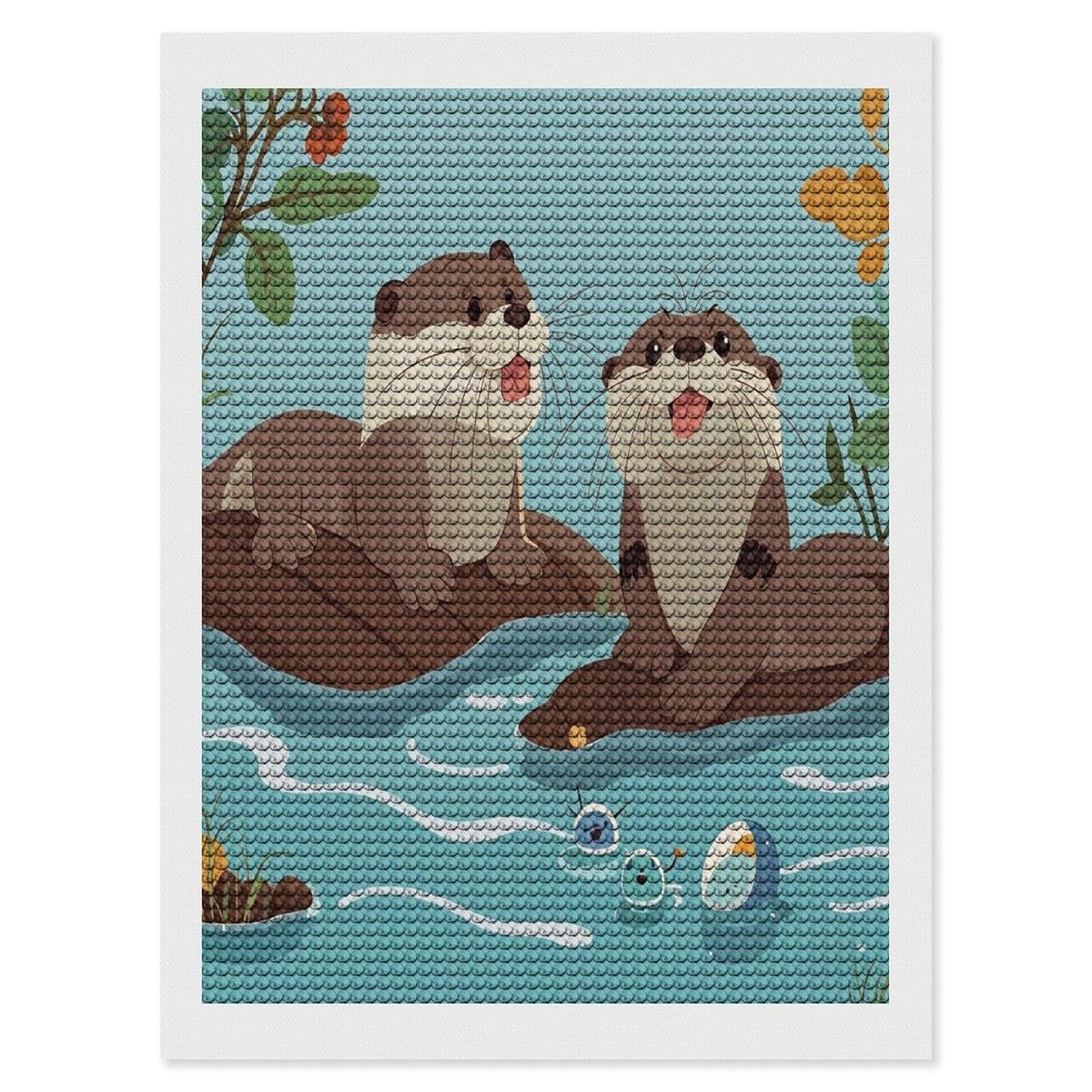 FekiLoot Otters Diamond Painting Kits for Beginners DIY Diamond Art Kits for Adults Full Drill Round Diamond Dot Gem Art Painting Fun DIY Crafts for Home Kitchen Wall Decor Gift 12"x16"