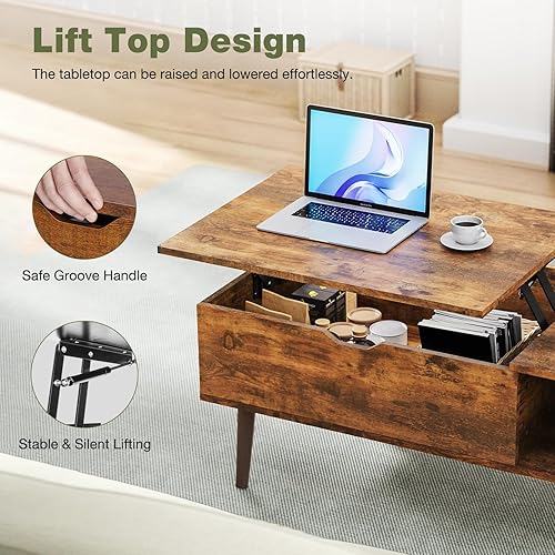 Miniatura 3 de OLIXIS Mesa de centro moderna con tapa elevable, muebles de madera con estante de almacenamiento y compartimento oculto para sala de estar y oficina