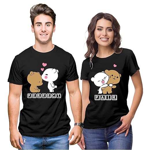 Hangout Hub HH81 Men & Women T shirts |Round Neck T-Shirt| Regular Fit | Half Sleeves | Cotton | Couple Tshirts for Couple |Pack of 2|Couple T-Shirts