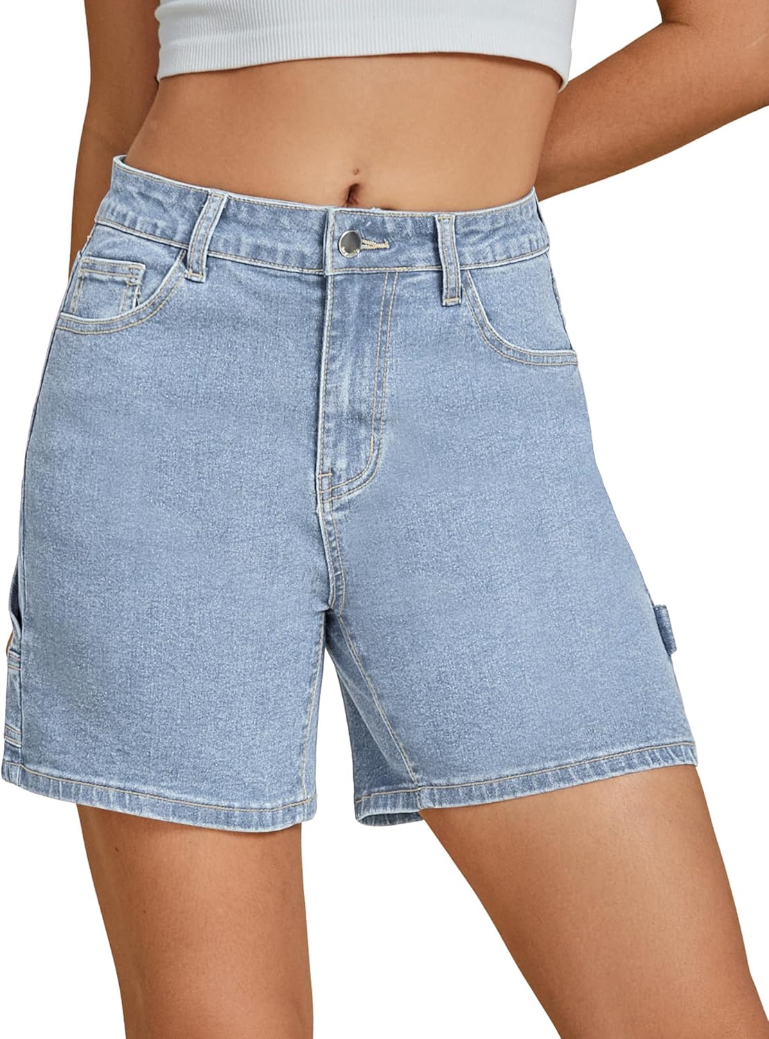 luvamia Jean Shorts for Women High Waisted Trendy Casual Utility Stretchy Denim Jorts Cutoff Long Shorts with Pockets