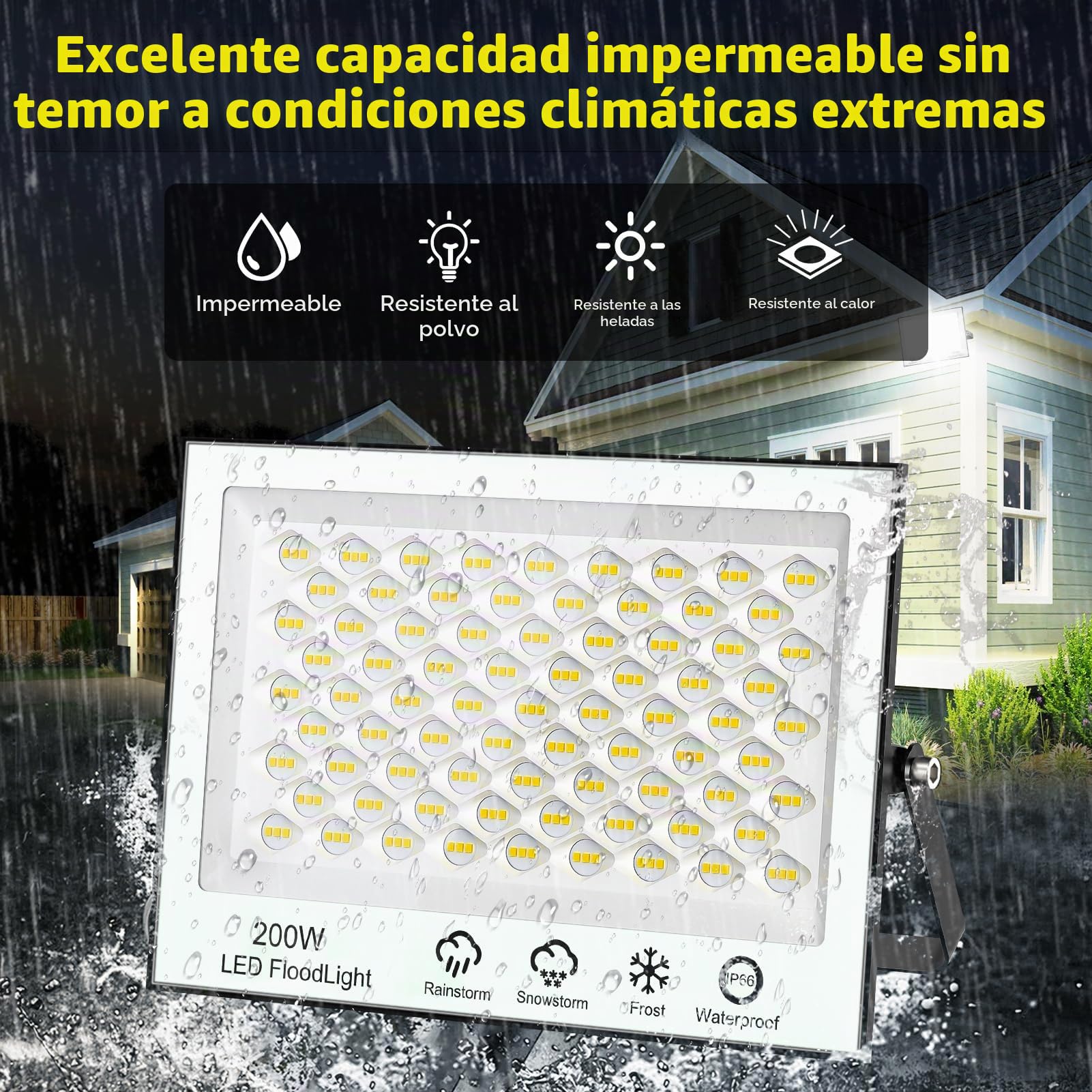 Focos LED Exterior 200W 2 Piezas - Super Luminoso 15000LM 6500K Blanco Frí Foco LED, Impermeable IP66 Luz LED Exterior para Jardín, Patios, Parking, Hotel, Naves etc