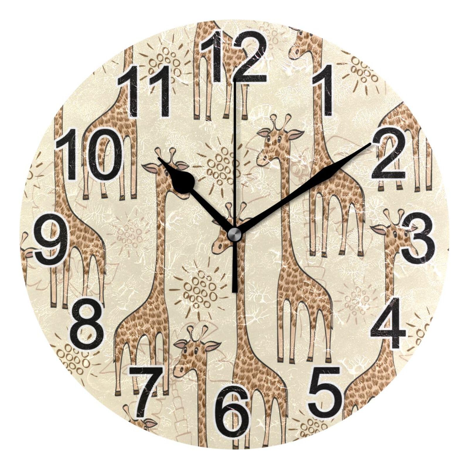 Mnsruu Cute Giraffe Wall Clock Non Ticking Silent Kitchen Clock Battery Operated Clocks Round Decorative for Living Room Bedroom Bathroom Home Office
